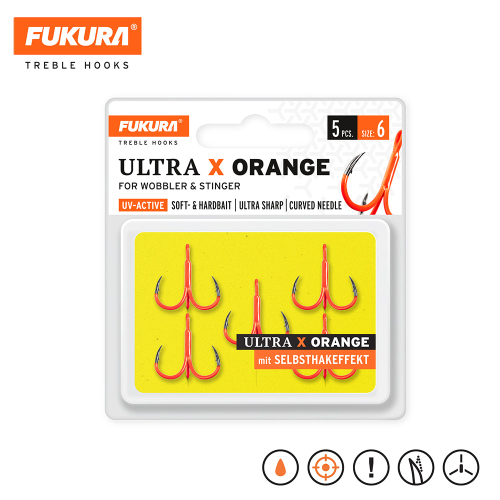 Lieblingskoeder Fukura Drillinge Ultra X Orange Treble Hooks 6