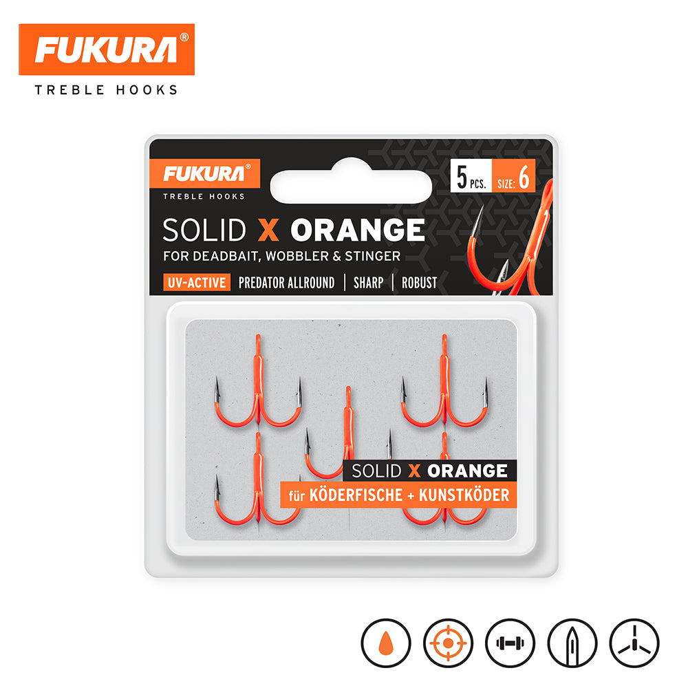 Lieblingskoeder Fukura Drillinge Solid X Orange Treble Hooks 6