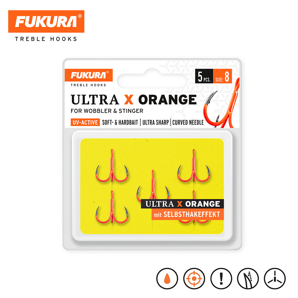 Lieblingskoeder Fukura Drillinge Ultra X Orange Treble Hooks 8