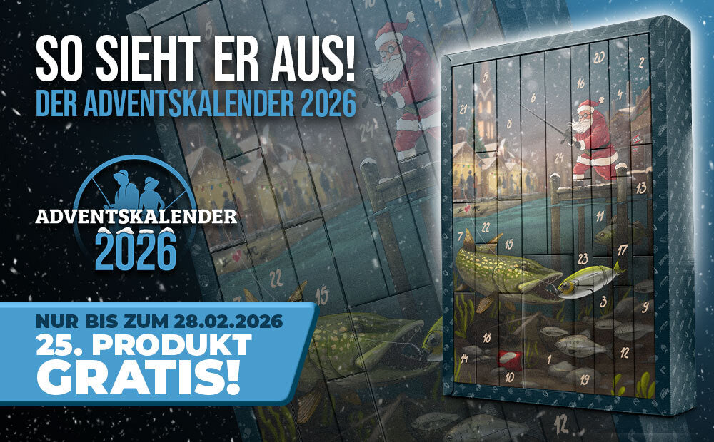 Der beliebteste Adventskalender für Raubfischangler ist ab sofort vorbestellbar. Jeder Käufer, der bis zum 28.02. vorbestellt, erhält ein 25. Produkt gratis on top.