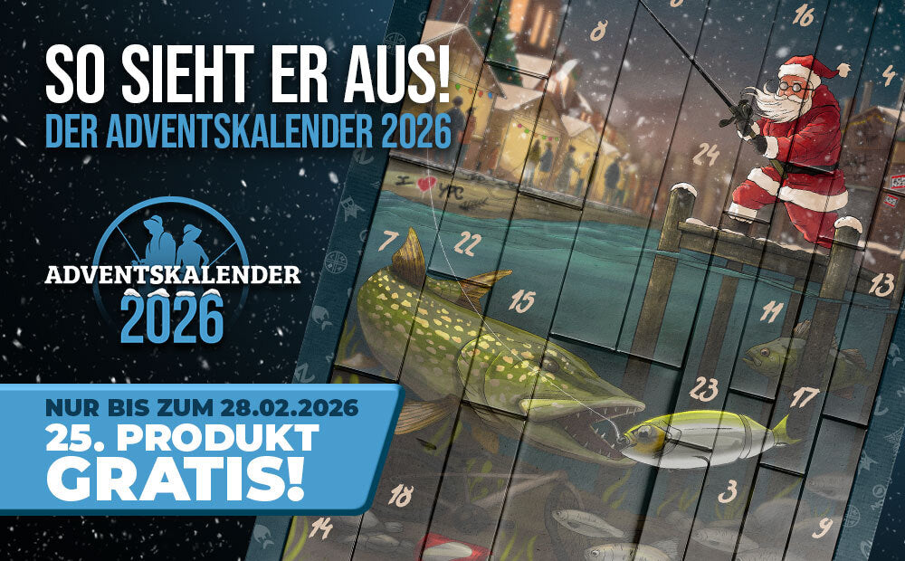 Der beliebteste Adventskalender für Raubfischangler ist ab sofort vorbestellbar. Jeder Käufer, der bis zum 28.02. vorbestellt, erhält ein 25. Produkt gratis on top.