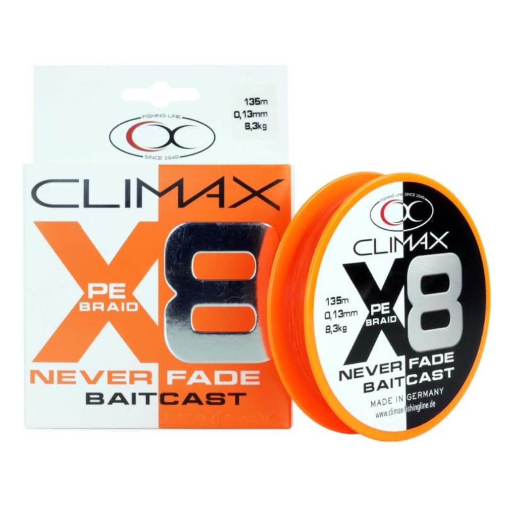 Climax PE X8 Neverfade Baitcast Hi Vis Orange