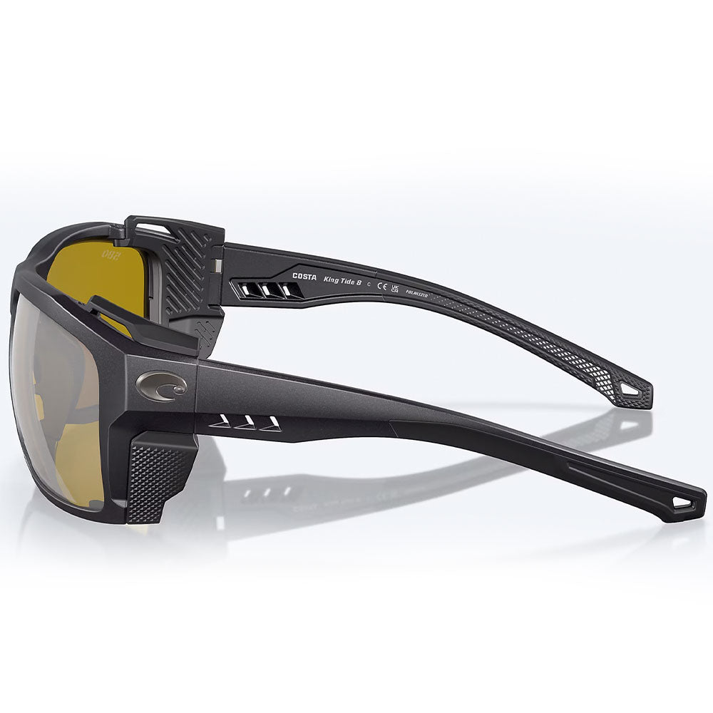 Costa-Del-Mar-King-Tide-8-580G-Polarisationsbrille-Black-Pearl-Sunrise-Silver-Mirror-Seitansicht-Logo-Links