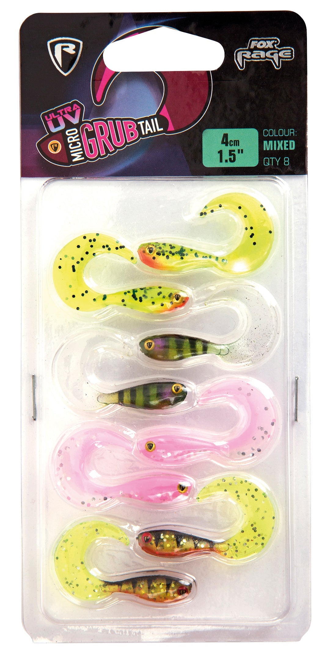 Fox Rage Micro Grub Tail UV Mixed Colour Pack 4 cm