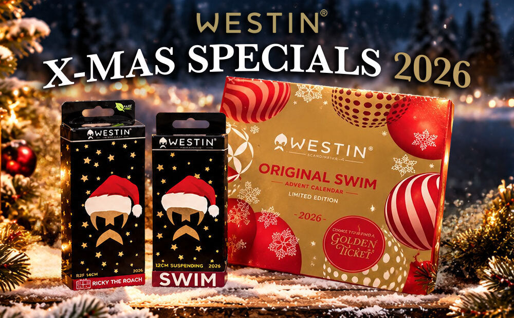 Die Westin-Sonderdekore von Ricky The Roach und dem beliebten Swim Glidebait zu Weihnachten 2026 sowie die Westin-Adventskalender, jetzt bei uns im Shop erhältlich.