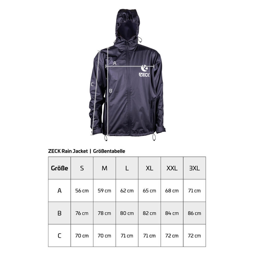 Zeck Rain Jacket Größentabelle