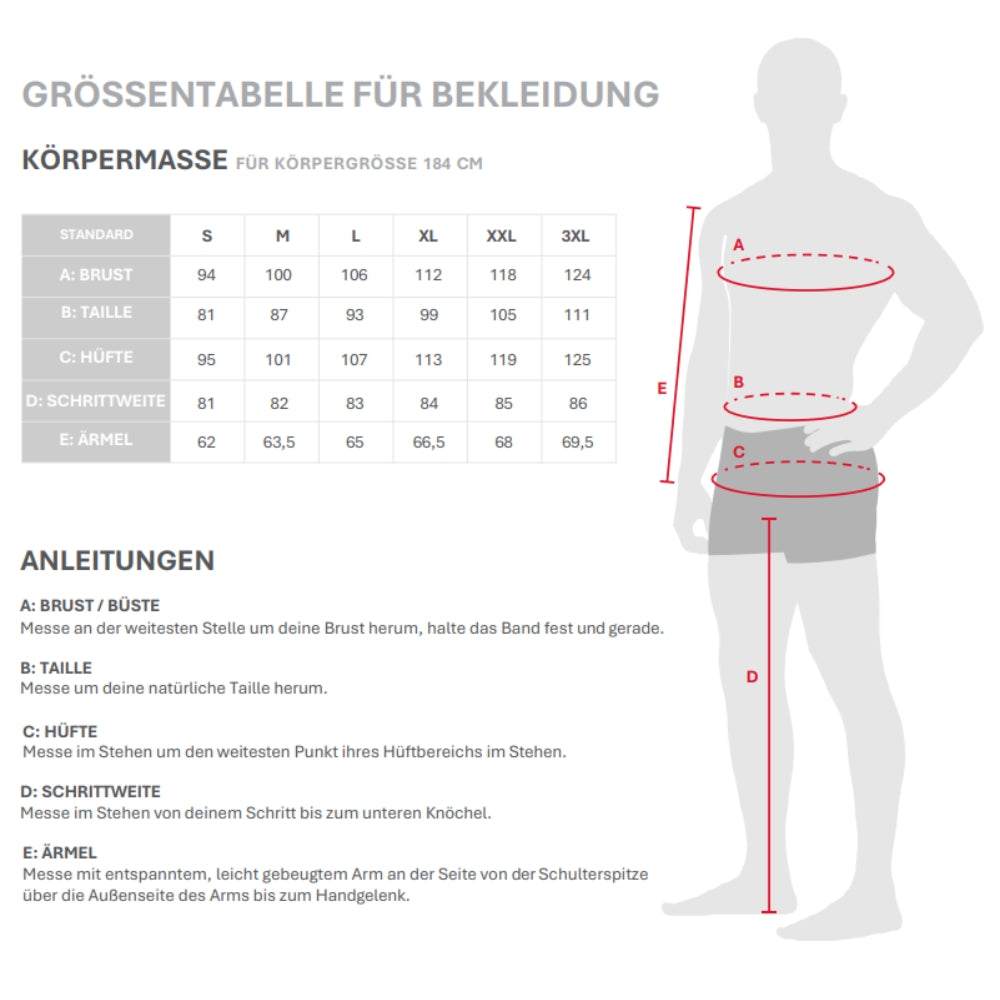 Größentabelle für Bekleidung / Westin