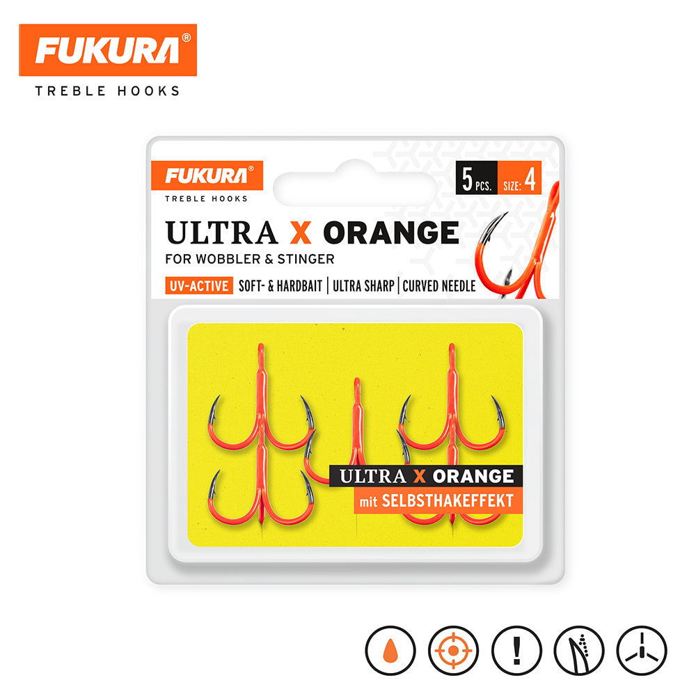 Lieblingskoeder Fukura Drillinge Ultra X Orange Treble Hooks 4