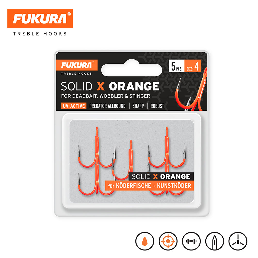 Lieblingskoeder Fukura Drillinge Solid X Orange Treble Hooks 4