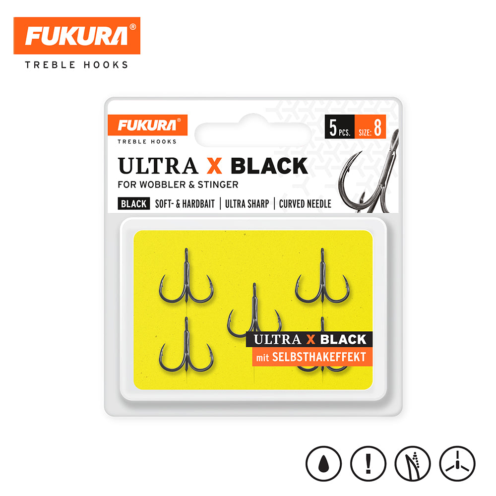 Lieblingskoeder Fukura Drillinge Ultra X Black Treble Hooks 8