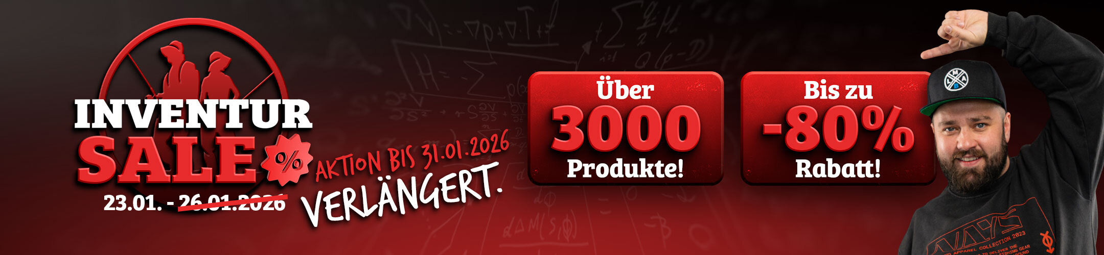 Inventur Sale 2026 mit über 3000 Artikeln bis zu 80% rabattiert.