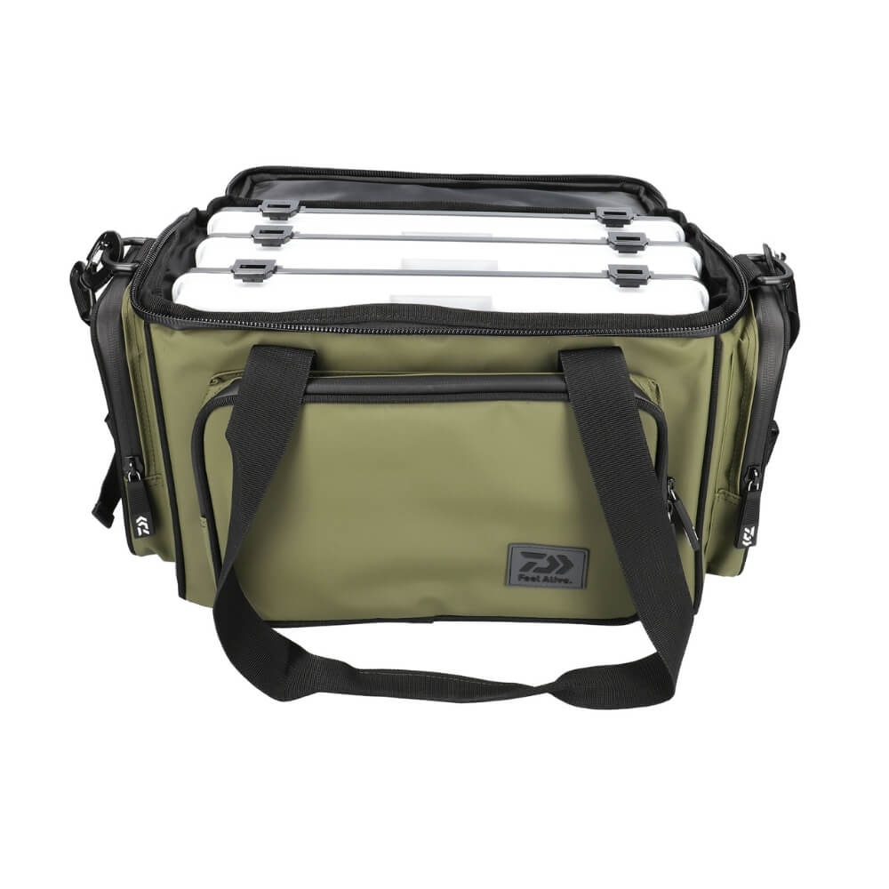 Daiwa D-VEC WP 300 Tackle Box Bag (2 Stores) geöffnet