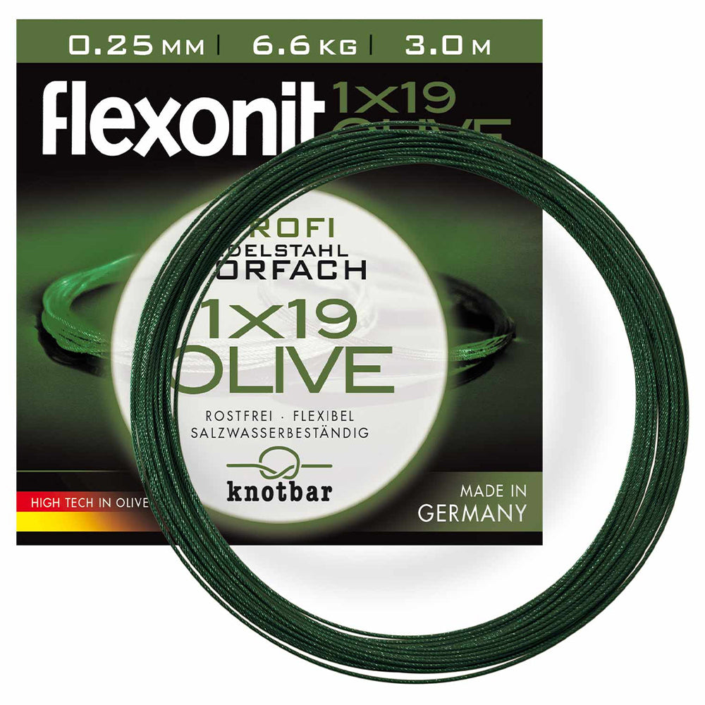 flexonit 1x19 Stahlvorfach Meterware Olive 3 m 0,25 mm 6,6 kg