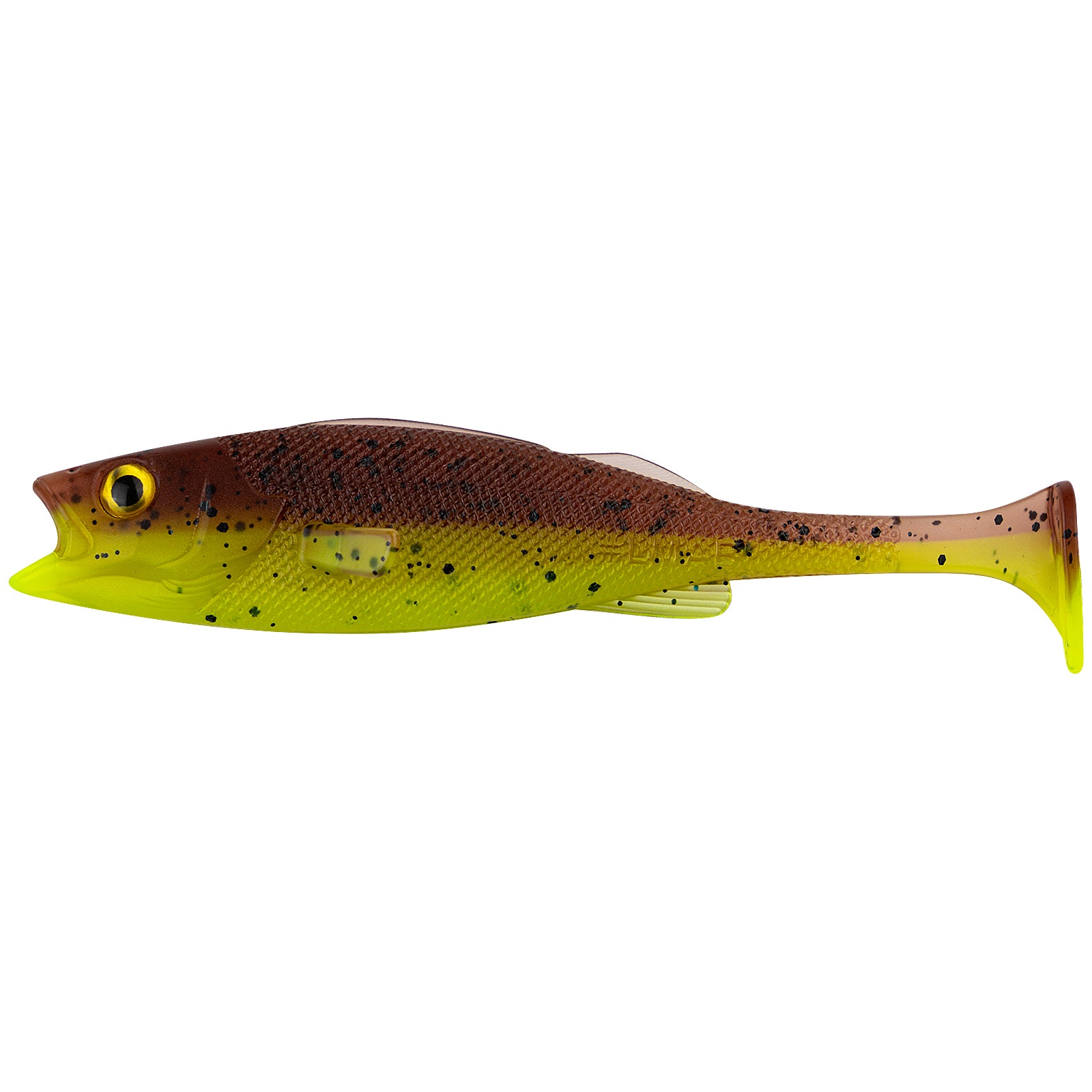 LMAB KFI Perch Shad 11 cm KOeFI Green Pumpkin Chartreuse